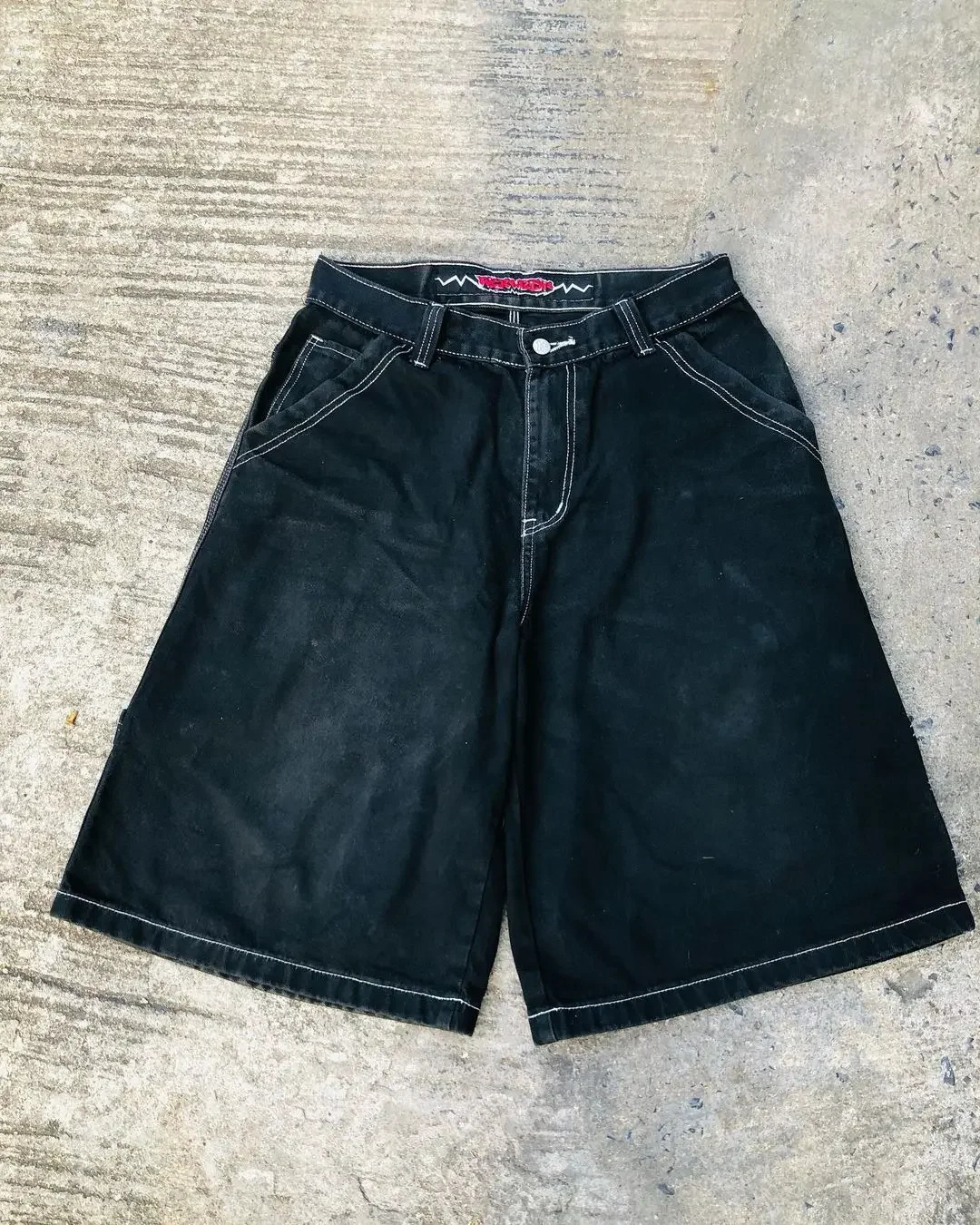 Harajuku Y2k Wexwear Jeans Embroidery Gym Shorts Men Skateboarding Denim Shorts Baggy Letter Graphic Streetwear 260208