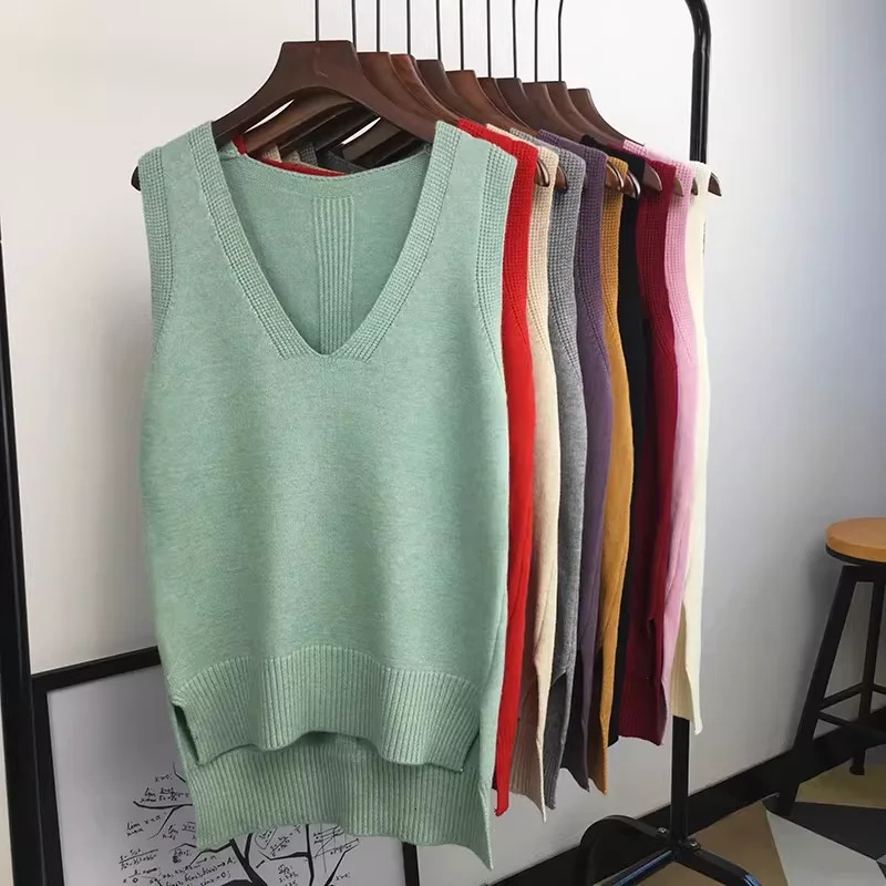 2024 Womens VNe Knitted Vest Faion Split Loose MidLength Sweater Trendy Open Bal Top for Spring Season 260130