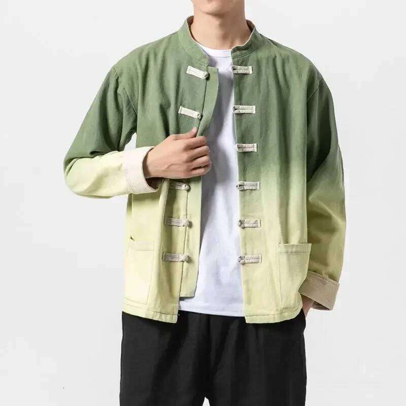 Mardi Hefxessdr Spring Autumn Stand Collar Plate Buckle Tang Suit Jacket Men Chinese Style Gradient Streetwear Kung Fu Plus Size M xl