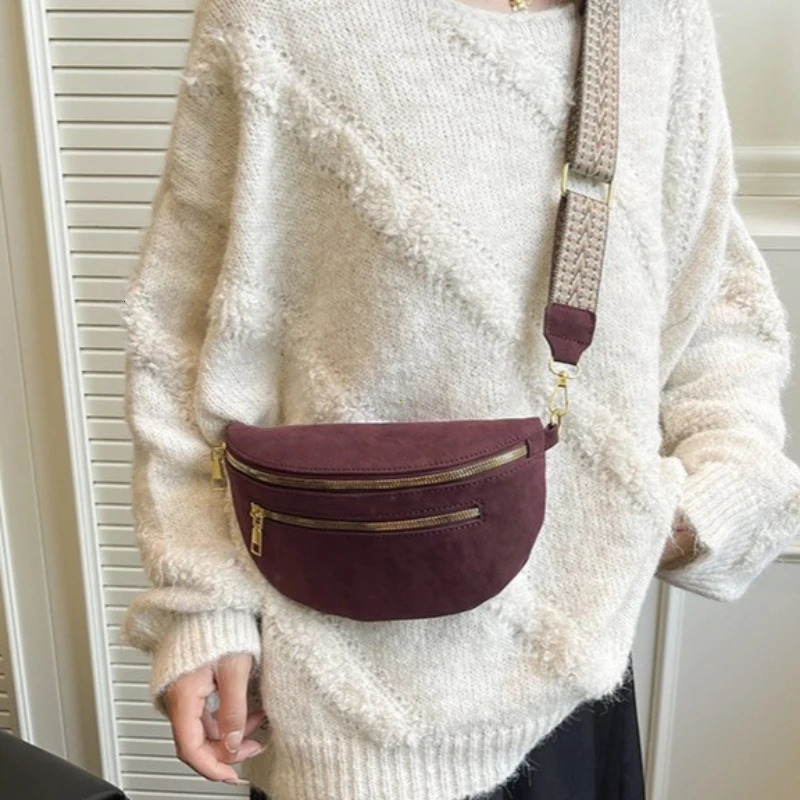 2026 Winter Faux Suede Chest Bag Woman Waist Street Trend Fanny Pack Casual travel Female Shoulder Crossbody Phone Purse 260208