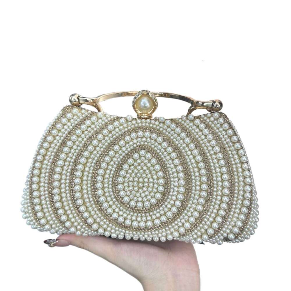 New European And American Style Women S Pearl Evening Banquet Dress Diamond Encrusted Handbag Clutch Wallet Shoulder Crossbody Bag