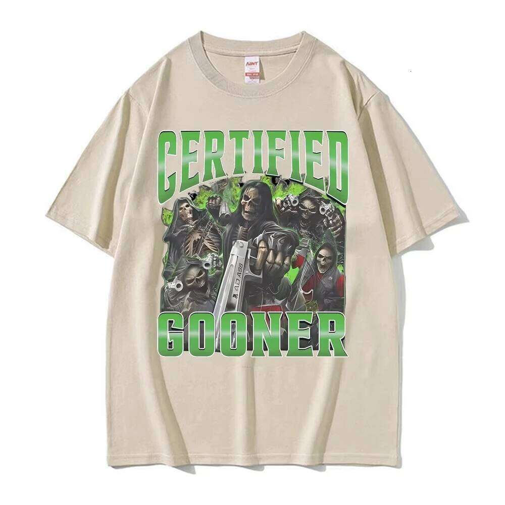 Certified Gooner Funny Skeleton Meme Men's Clothing Fashion Gothic Harajuku T-shirt Women Oversized High Quality T Shirt X260209