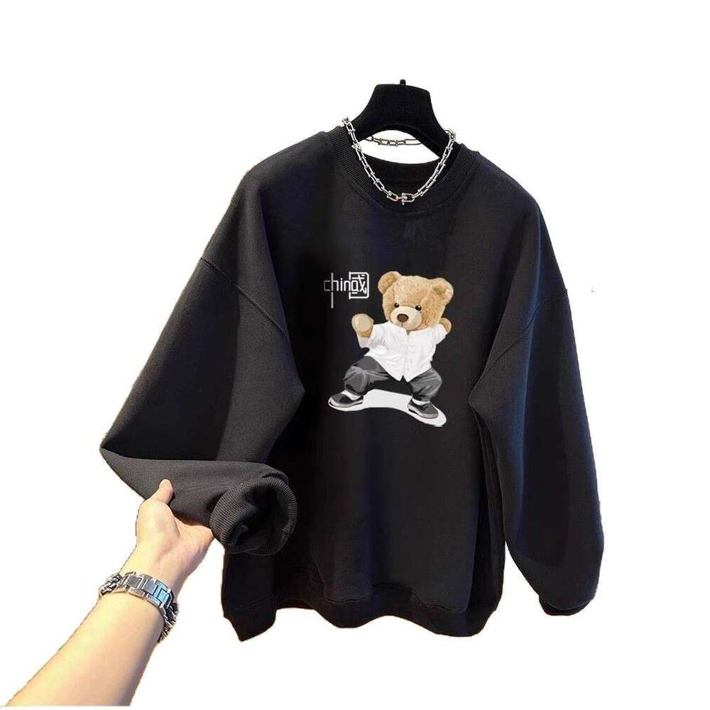 New Chinese Style Bear Sweatshirt Autumn Winter Casual Versatile Fashion Women's Simple Stylish Long Sleeve Top High-End Couple Outfit