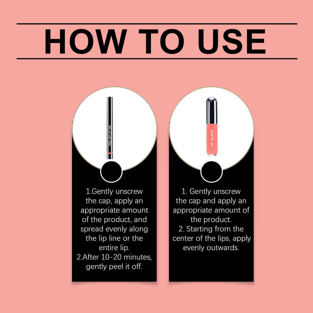 zephoco Coral Pink Peel-Off Liner and Glaze Set Daily Application Natural Color Convenient Lip Makeup