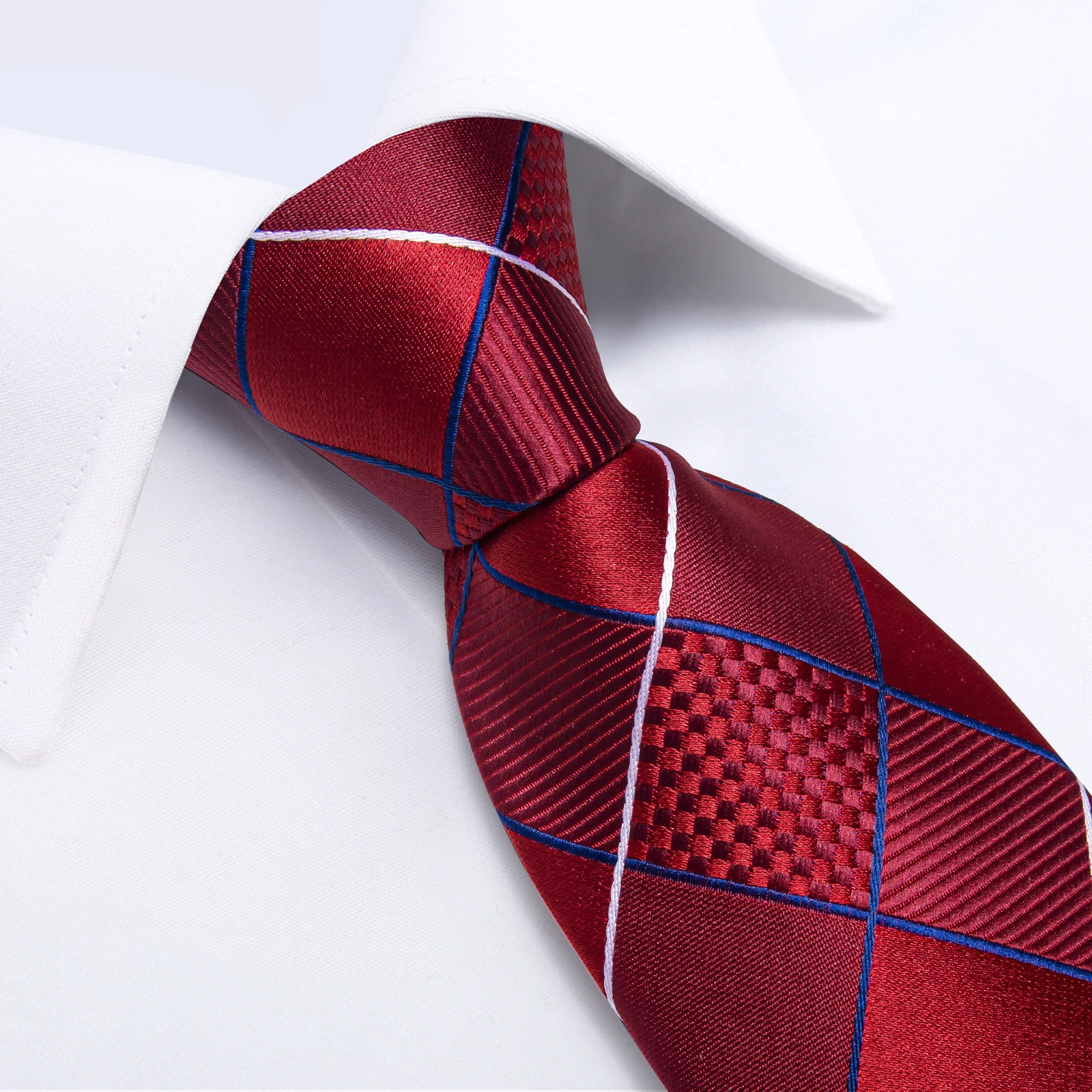 Classical Red Plaid Mens Tie Set Paisley Floral Silk 8cm Necktie Handkerchief Cufflinks Business Wedding Suits Accessories Gift 260208