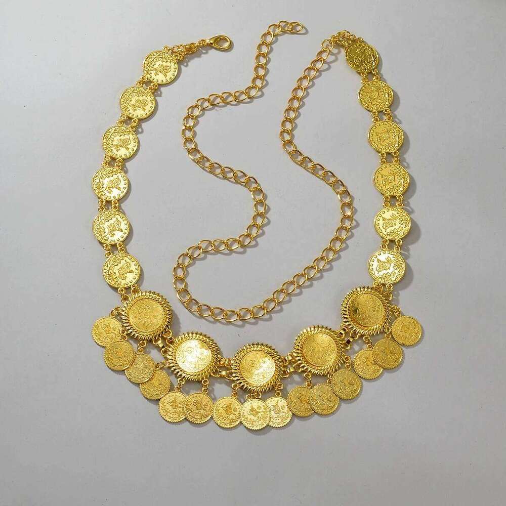 New Fashion Chain Afghan Kurdish Jewelry Belt Gold Color Coin Tassel Waist Necklace For Women Skirt Accessories X260209