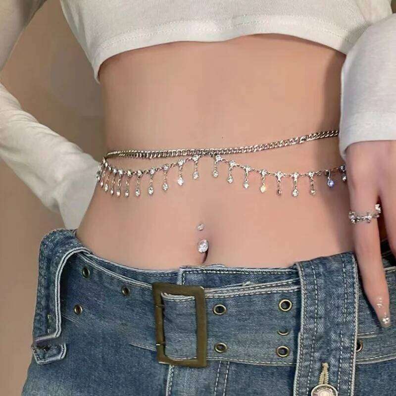 Double-layer rhinestone tassel metal waist accessories for women pure body chain internet celebrity same high-end necklace X260209