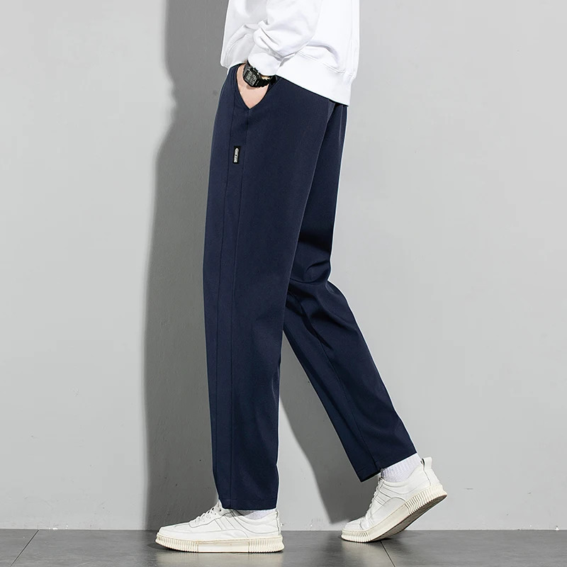 Ice Silk Mens Pants 2025 Summer Black Gray Thin Business Casual Pants Outdoor Elastic Breathable Straight Leg Sweatpants 260122