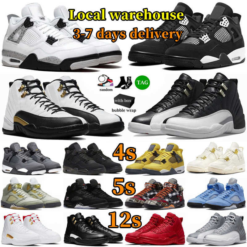 With 4s 5s 12s Basketball Shoes Mens Womens Trainers Local warehouse Luxury Grey Sail 4 Military Black Cat Fear White Thunder Bred Sneakers Sports