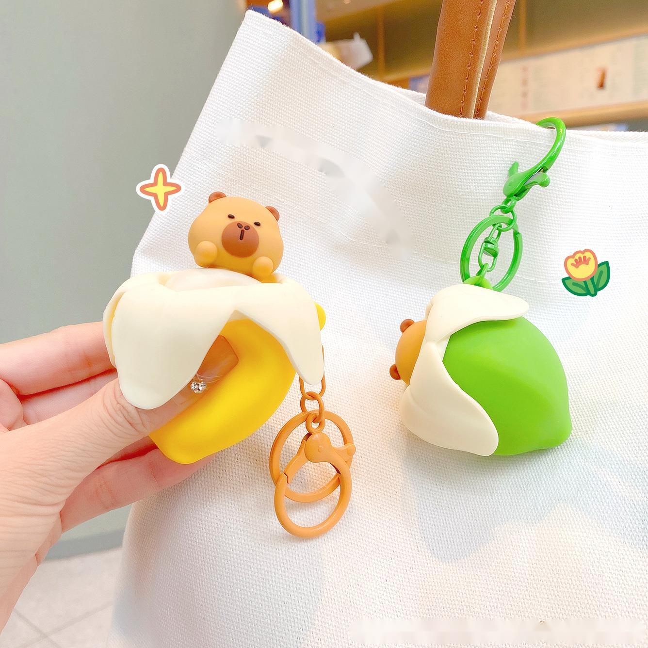 Squishy Cute Banana Capybara Pendant Fun Stress Relief Capybara Bag Charm Car Keychain