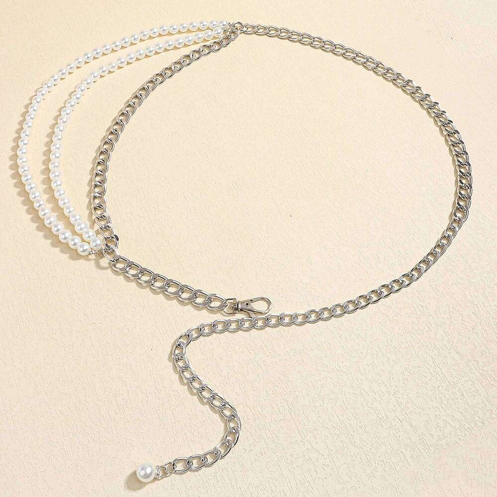New multi-layer retro chic waist chain with suit skirt temperament pearl belt X260209
