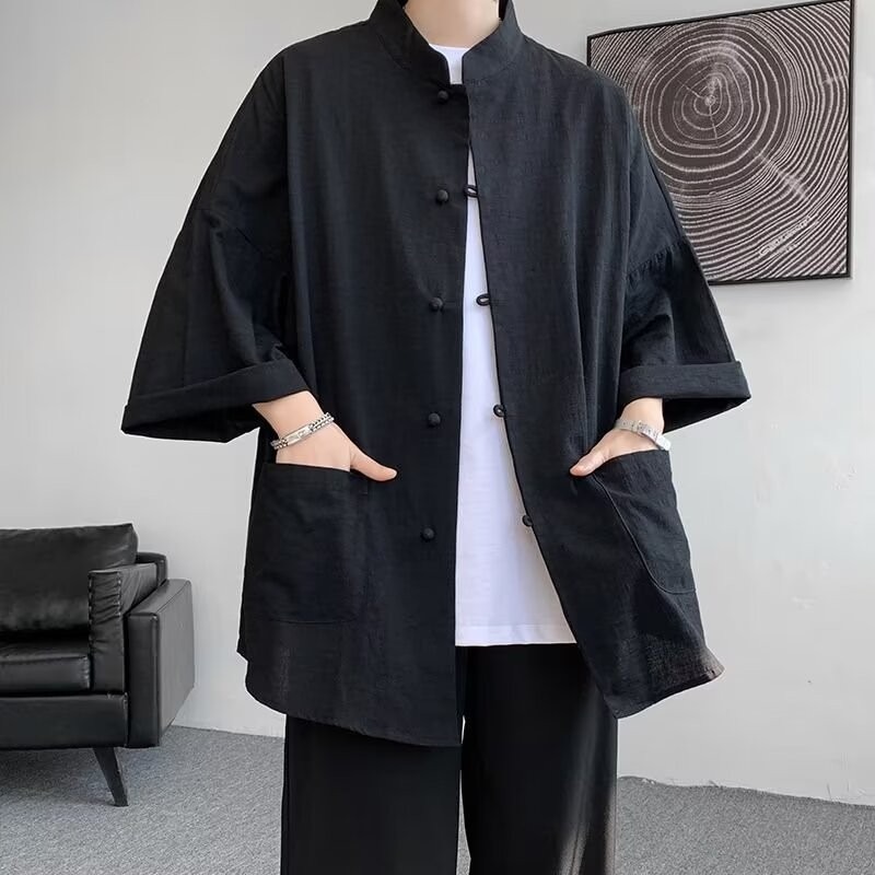 New Chinese Sle Linen ort Men Summer Tang Suit Hanfu Improved Version Top Outerwear