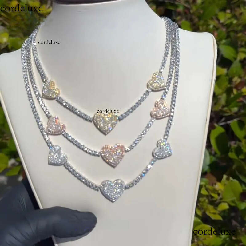 Customized Mens Vvs Chain 4mm Sier Clover Heart Women Iced Out Dia Moissanite Tennis Necklace e7