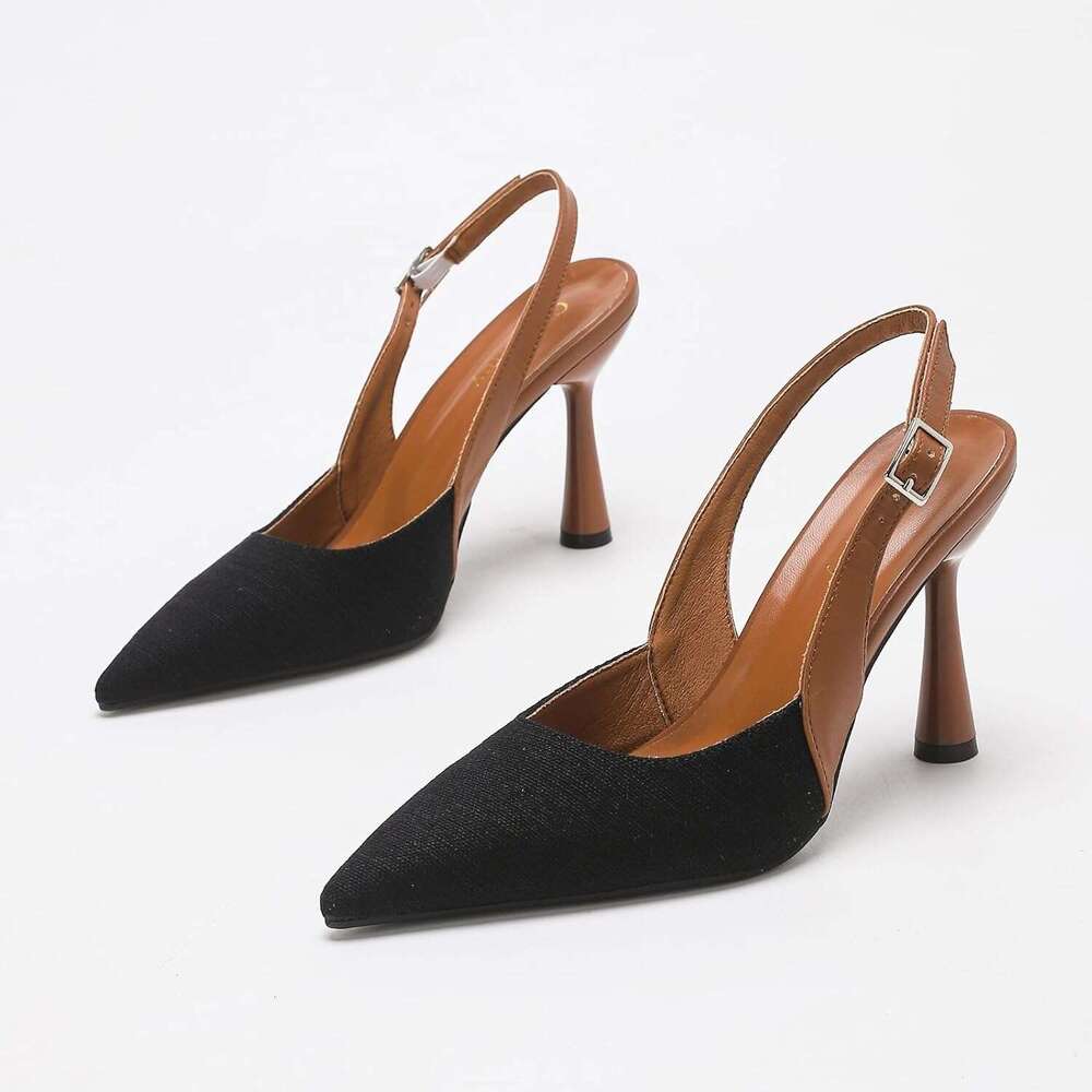 Women S Pointed Toe Slingback Pumps With Adjustable Buckle Soft Leather Solid Color Sandals 2026 Summer New Style with Baotou Fashion