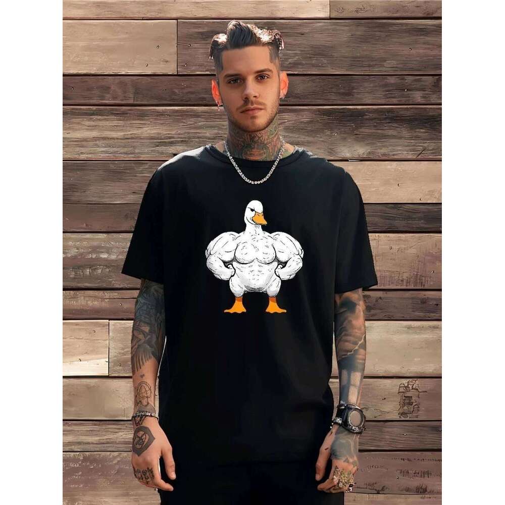 Clothing Men T Shirts Unisex Cartoon Muscle Duck Pattern Mens Casual Short Sleeve Crew Neck T-shirt Summer Outdoor Fashion X260209