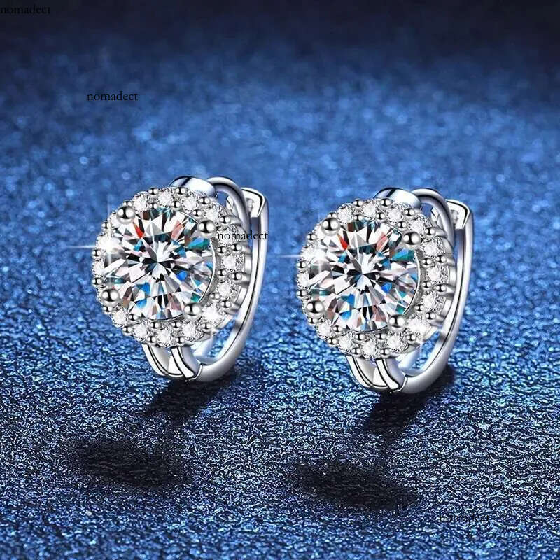 JEWEPISODE 0.5/1CT Moissanite Hoop Earrings for Women D Color Round Brilliant Cut Simulated Dia S Sterg Sier Earring 54