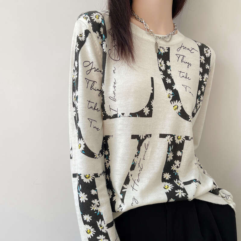 Spring Summer Tops Office Lady Women's Clothing Loose Pullovers Printed Simplicity Casual Geometric Tee Faionable Thin Knitted Wool top