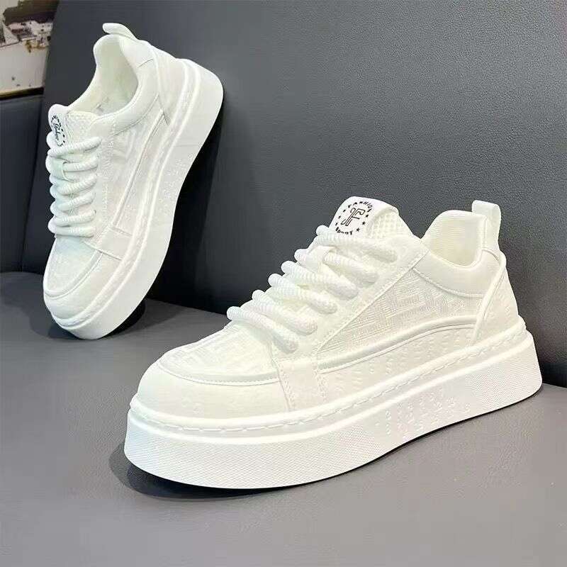 Men's Winter Breathable Trendy Versatile Casual Sneakers Youth Non-Slip Sports Thick Sole Height Increasing White Shoes