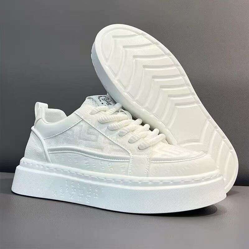 Men's Winter Breathable Trendy Versatile Casual Sneakers Youth Non-Slip Sports Thick Sole Height Increasing White Shoes