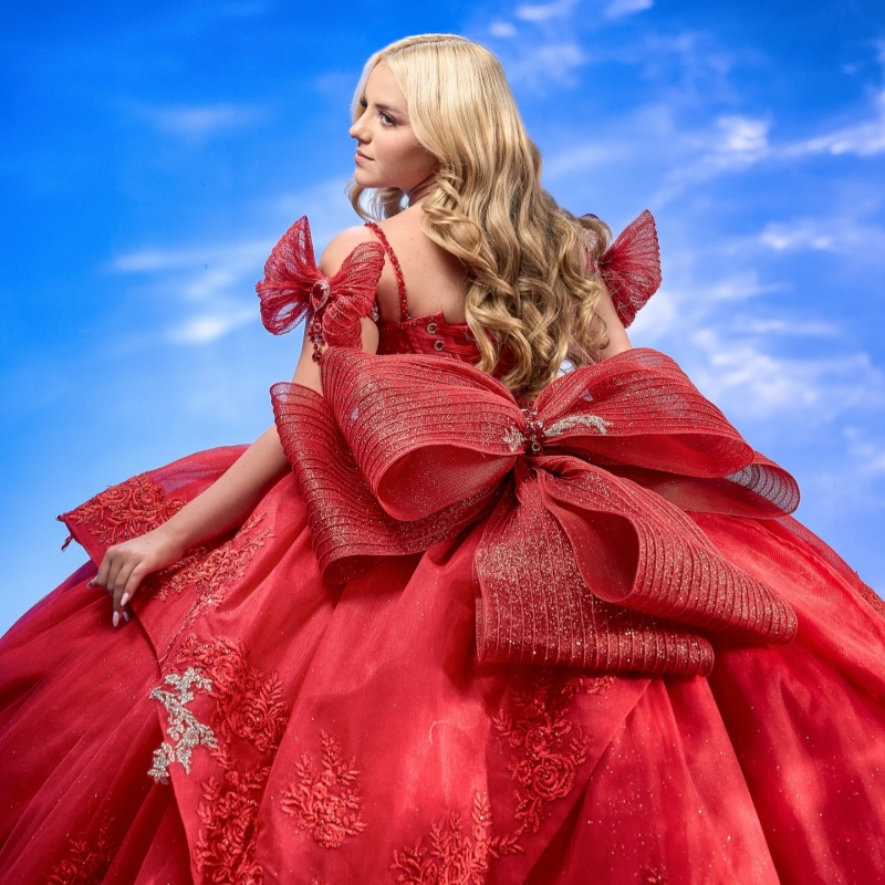 Red Quinceanera Dresses Ball Gown Off The Shoulder Applique Lace Beading Crystal Bow Tull Sweet 16 Dress Vestidos 15 Anos