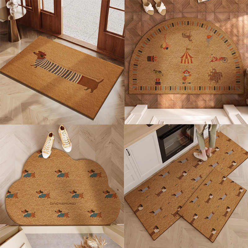 Cartoon Imitation Coconut Palm Entryway Doormat Home Entrance Mat Non-Slip Wear-Resistant Cuttable Dirt-Resistant Foyer Carpet S260207