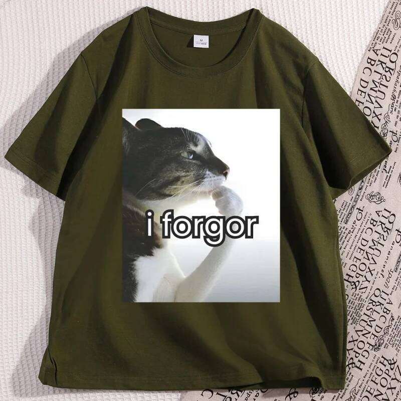 I Forgor Meme T-Shirt Brainrot Graphic Tee Men Women Casual Round Neck Tshirt Streetwear Cat Lover T Shirts Male Clothes X260209