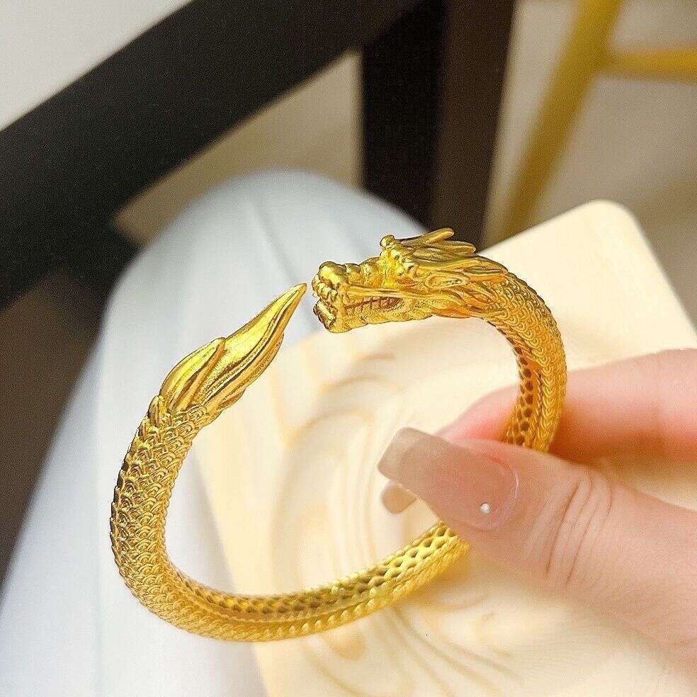 Sand-Gold Bracelet, Frosted Sand-Gold Chinese-Style For Women, Elegant Retro Palace-Style Hollow Dragon And Phoenix Bracelet