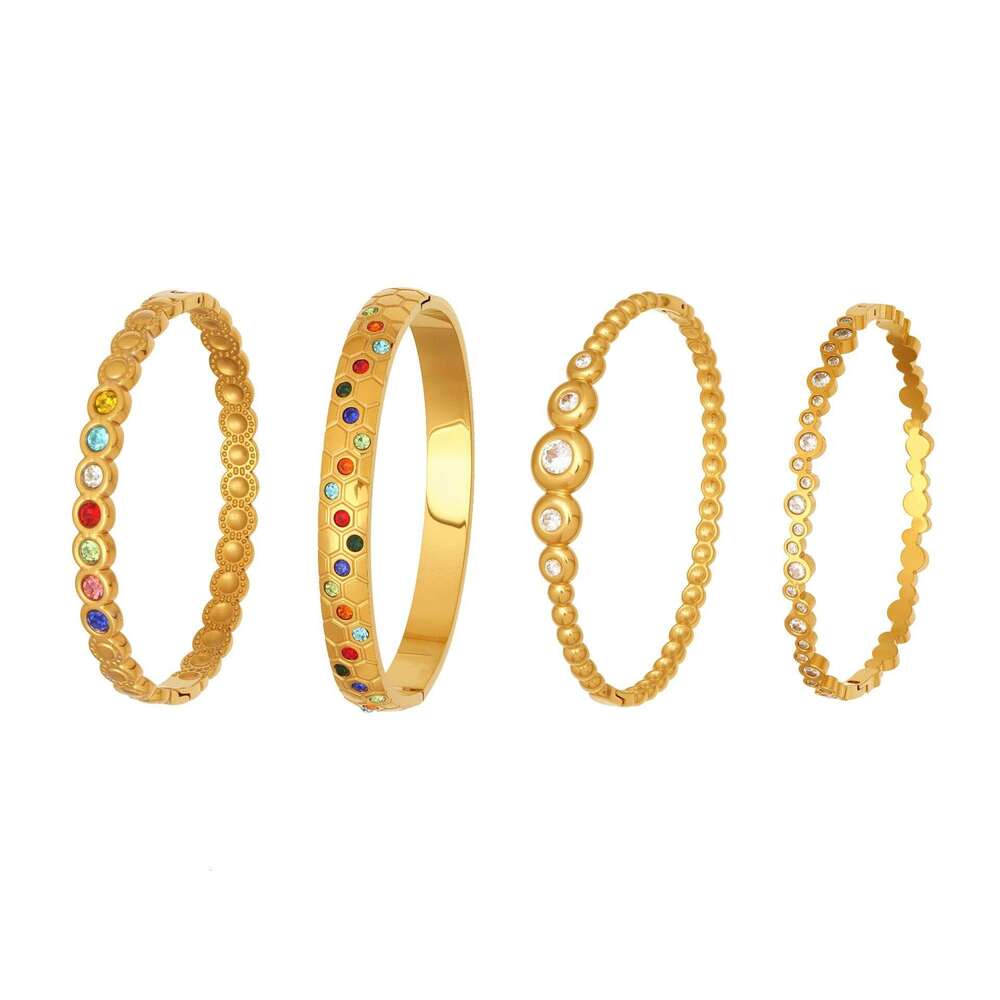Colorful Zircon Honeycomb Clasp Bracelet Stainless Steel Gold Light Luxury Exquisite Elegant Fashion Niche Design Women's Jewelry