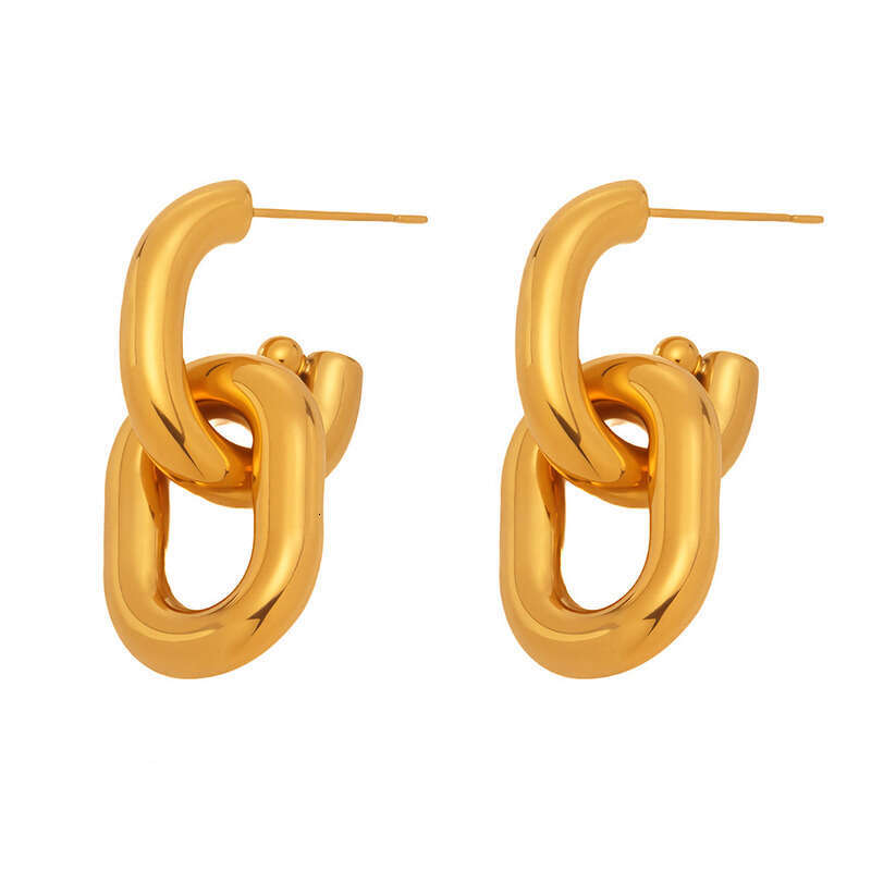 18k Gold / Silver Plated Earrings: Stainless Steel Double U-Shaped Hollow High-End Texture Jewelry 18K Gold Plated Color-Block Geometric Earrings Gift