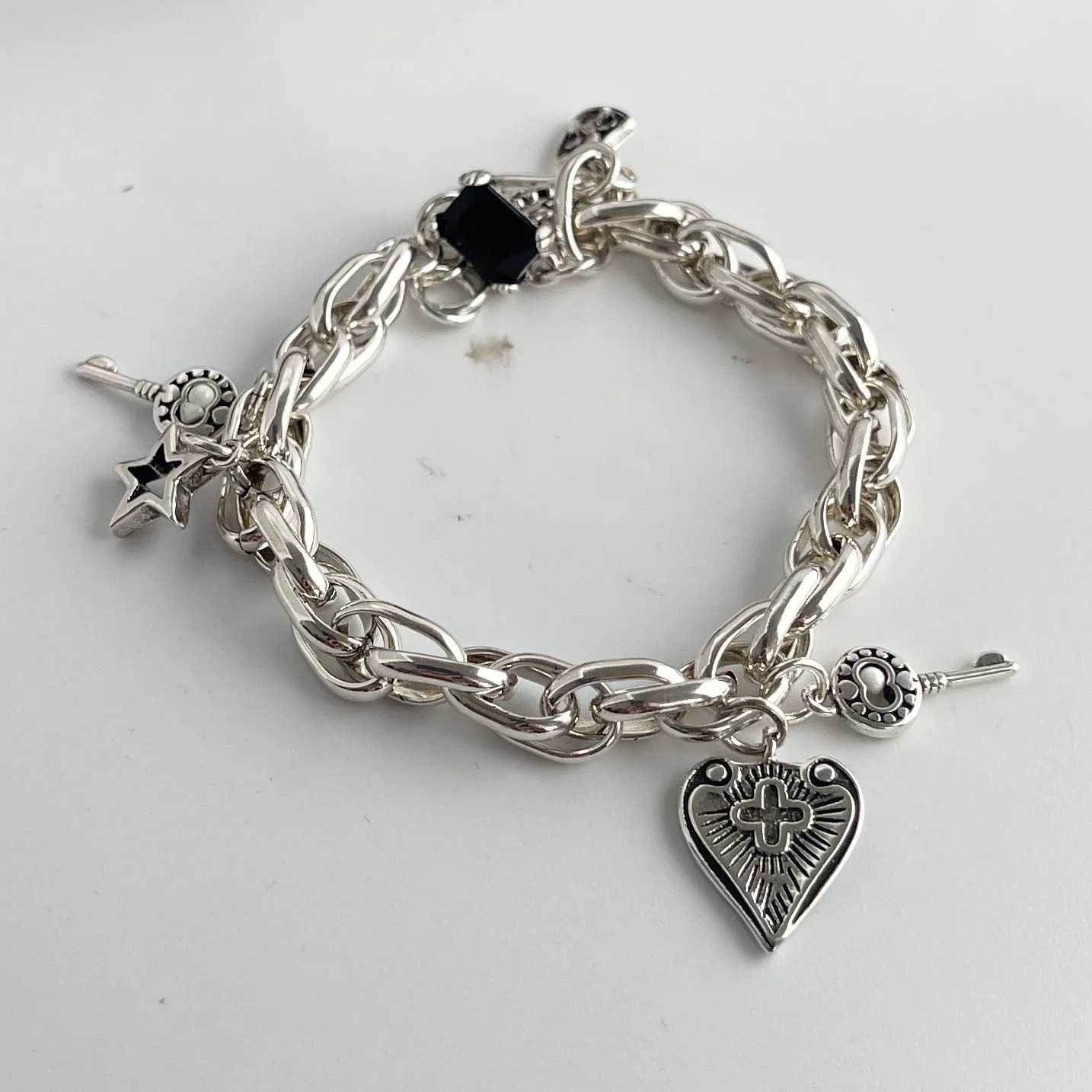 925 Sterling Silver Bracelets for Women Men String Accessories Trend Vintage Heart Cross Shape Pendant Party Jewelry Gift 260128