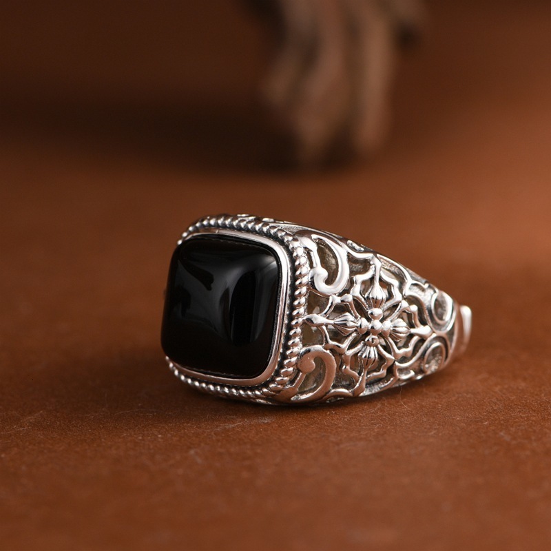 Solid 925 Sterling Silver Lucifer Rings with Black Onyx Natural Stone Handmade Statement Ring TV Show Jewelry 250106
