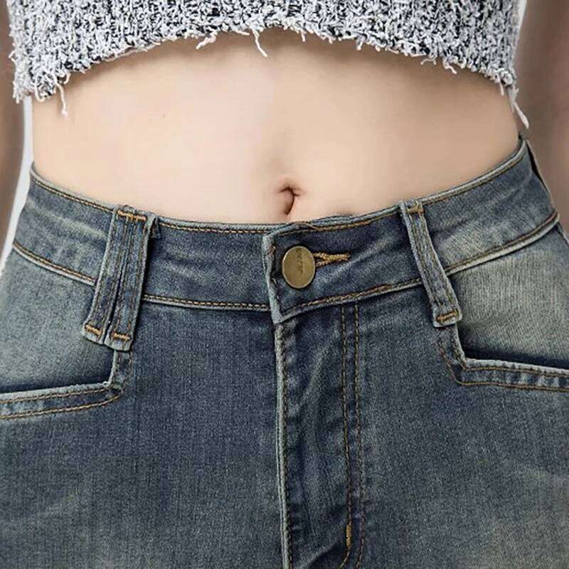 Korean Retro Denim Summer New Style Women'S High Waist Tight Elastic A-Line Super Shorts Spicy Hot Pants H260209