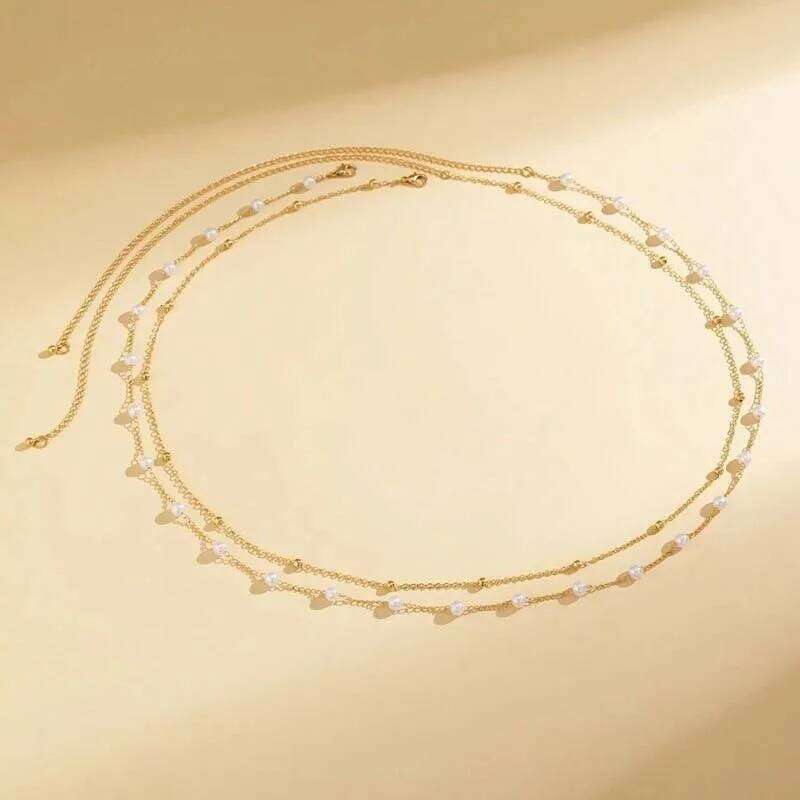 Fashion Pearl Bead Double Layered Waist for Women Sexy Metal Handmade Beads Belly Chain Beach Body Jewelry Accessories X260209