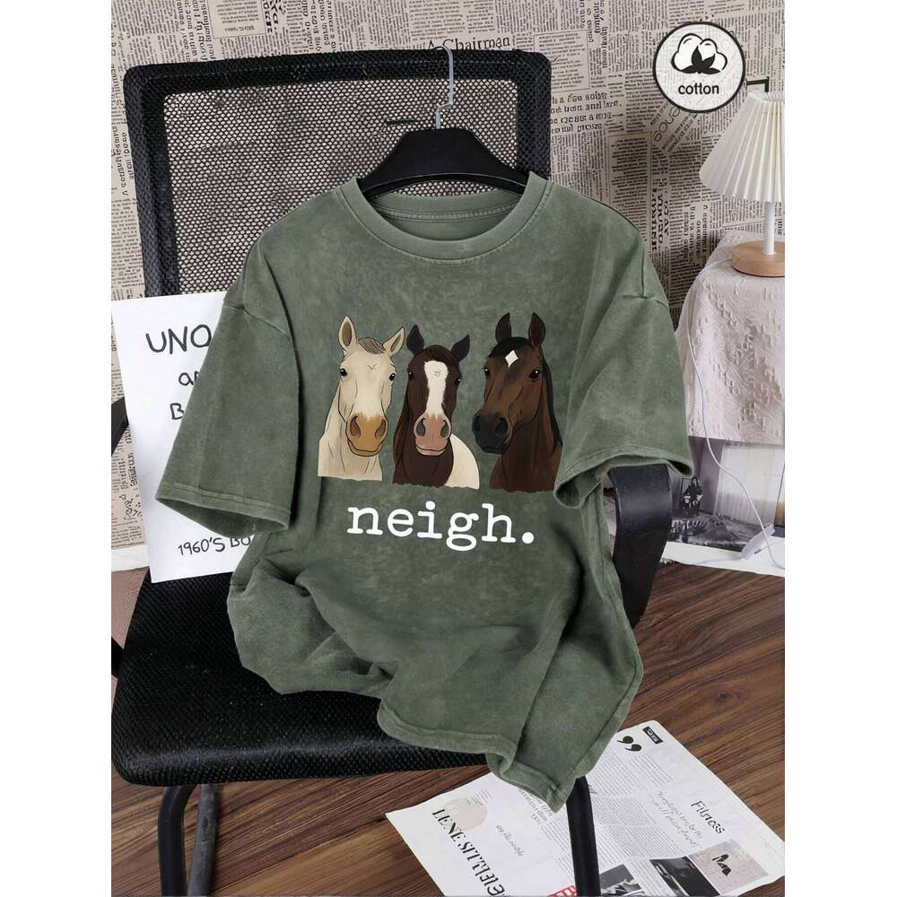 Look At The Horse You Called Washed T-Shirt Men Casual Breathable T Shirt Unisex Fashion Retro Wash Shortwear Loose Cotton Tops X260209