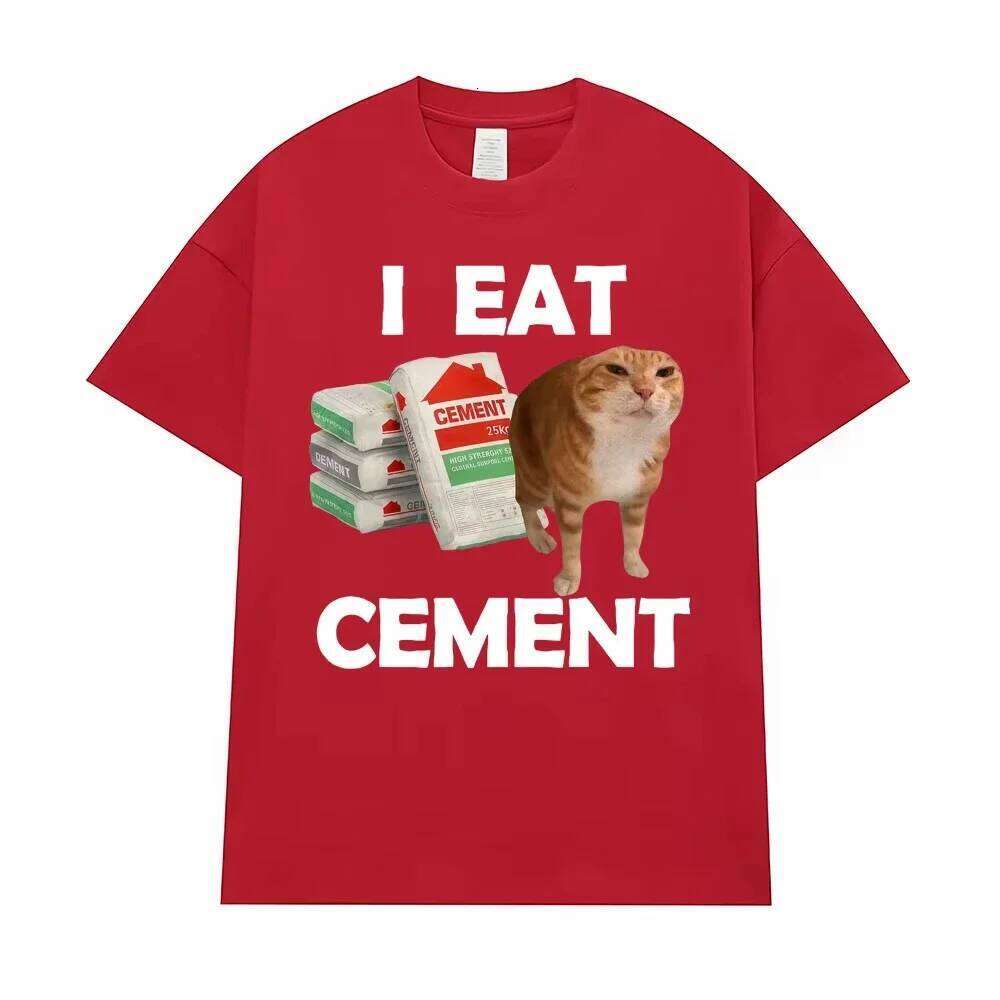 I Eat Cement Cursed Cat T Funny Meme Graphic Tee Shirt Fashion Casual Humor Vintage T-shirts Streetwear Women Summer X260209