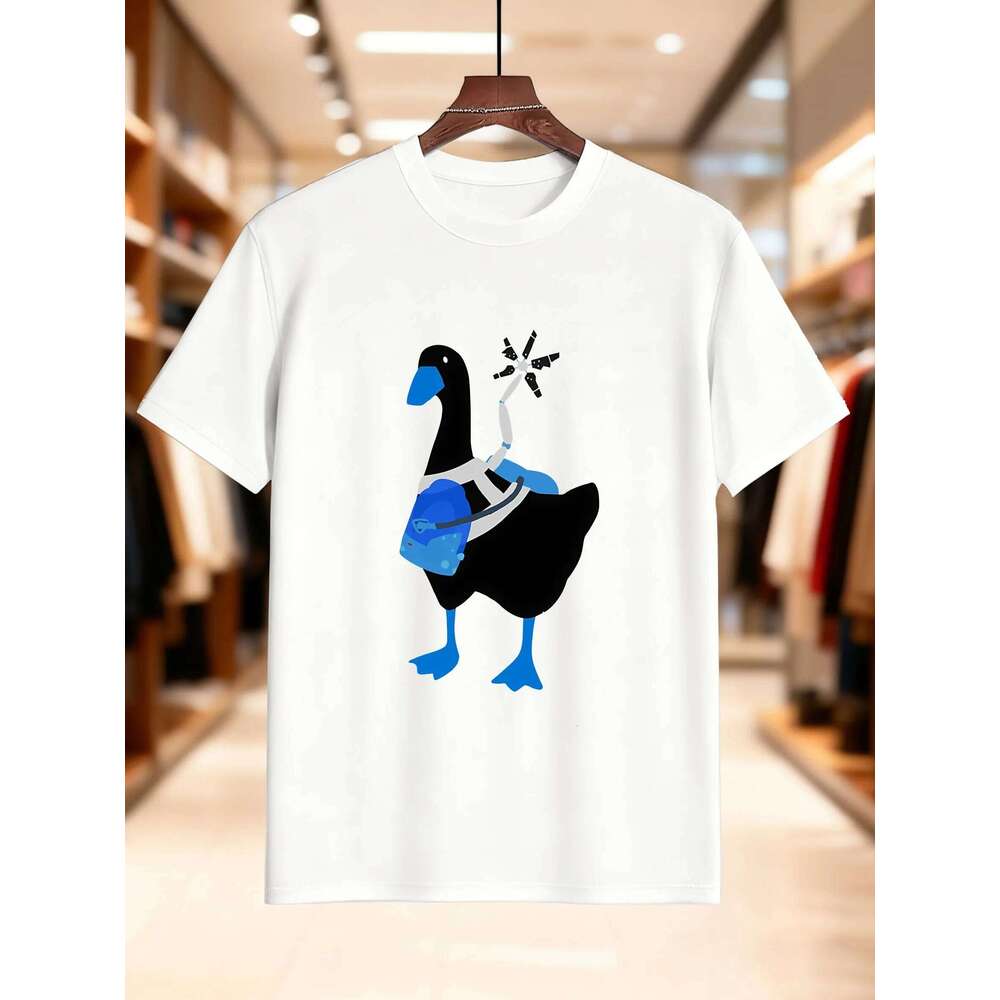 Men's Printed T-Shirt - Duck with Backpack Money Fun Design, 100% Cotton Breathable Fabric, Casual Summer Tee, Trendy & Comfortable X260209