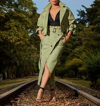 Womens Casual Temperament Two Piece Sets Outfit Notched Collar Long Sleeve Coat Skirt for Women 2 Pieces Autumn 250203