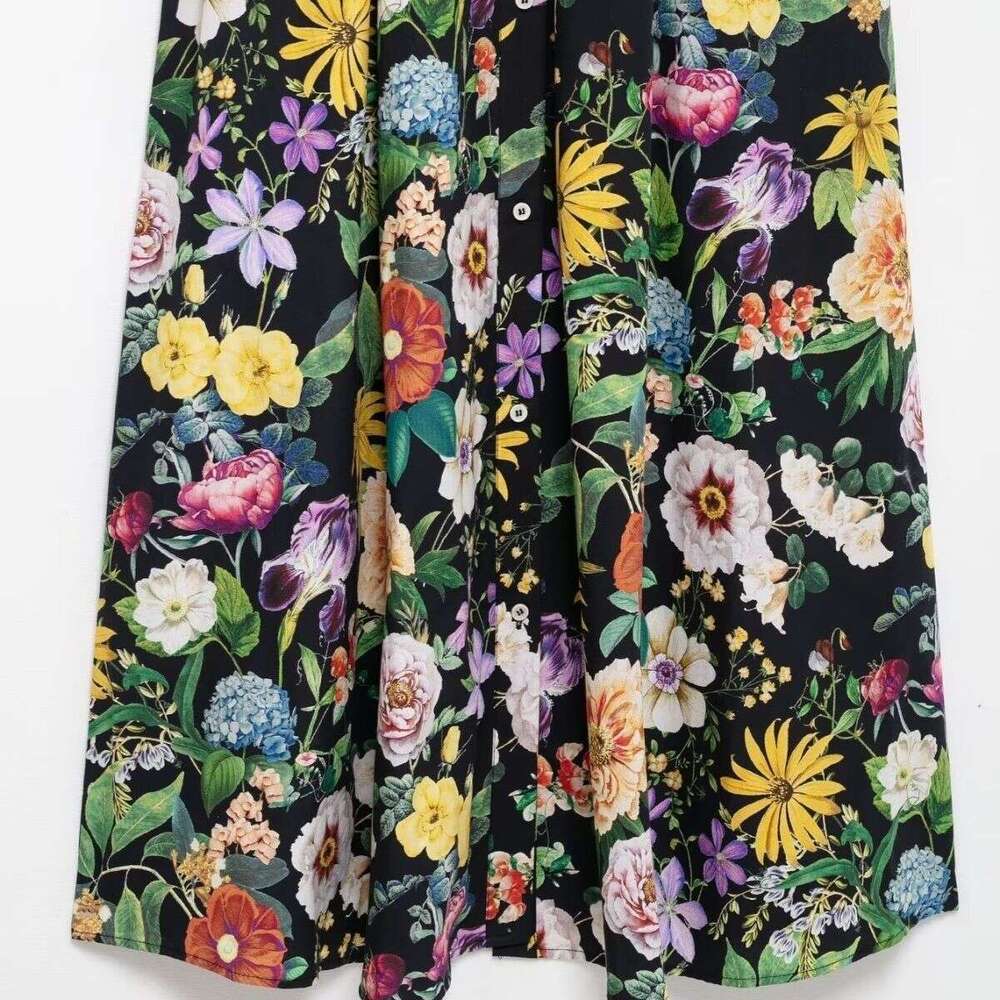 26 Spring/Summer French Elegant Long Floral Print Poplin Midi Dress With Bow Detail 2944216