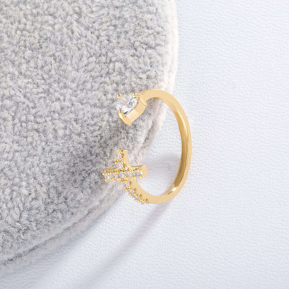 Light Luxury Cross Heart Unisex Versatile Niche Design Simple Fashion Adjustable Open Ring