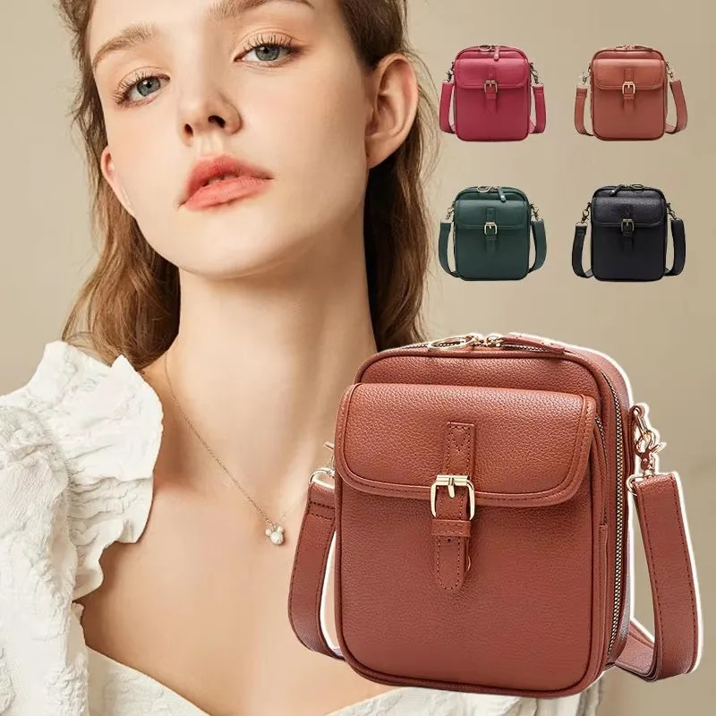 Vintage Crossbody Leather Bag Double Layer Large Capacity Messenger Retro Faux Built in Purse Anti Theft 260208