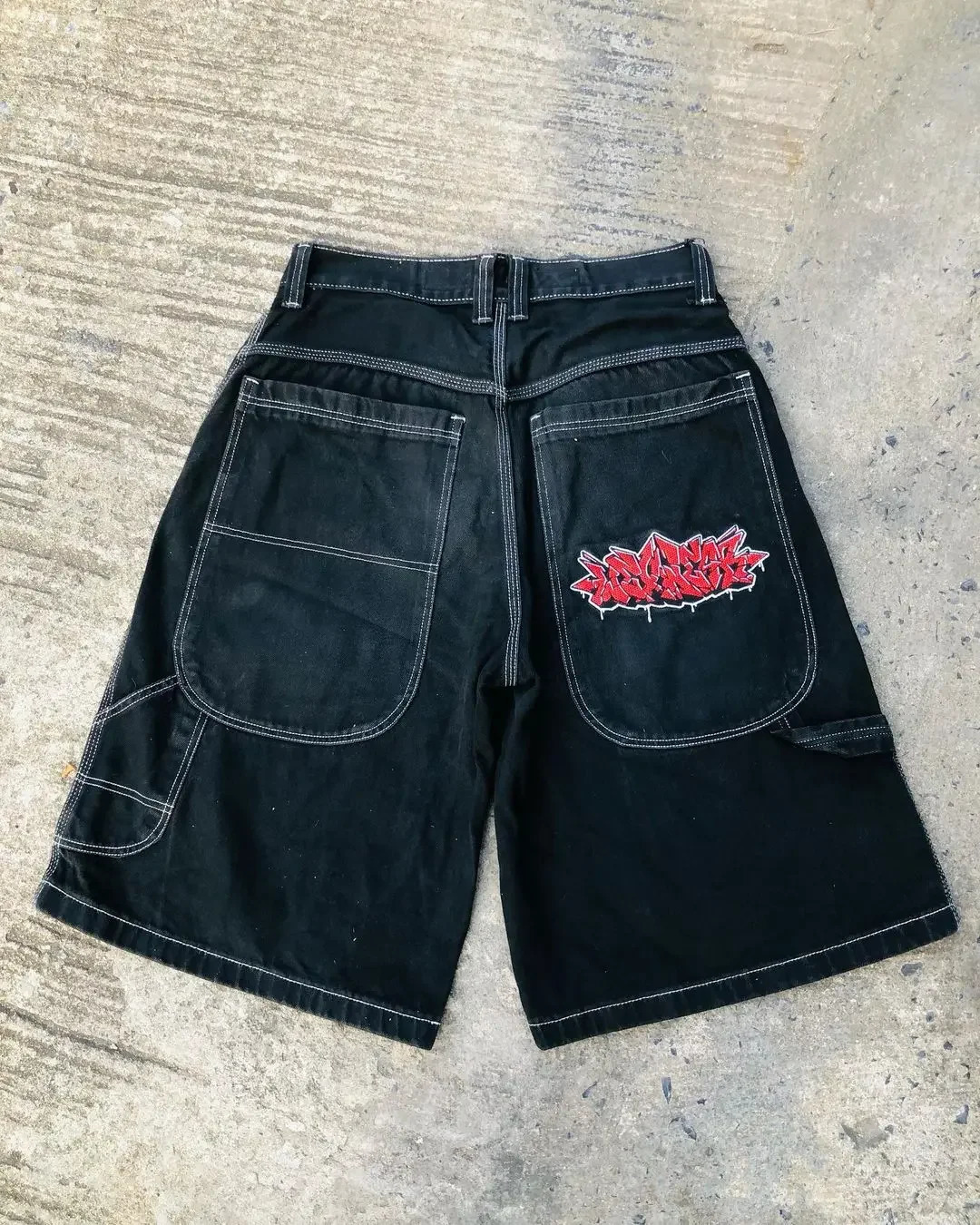 Harajuku Y2k Wexwear Jeans Embroidery Gym Shorts Men Skateboarding Denim Shorts Baggy Letter Graphic Streetwear 260208