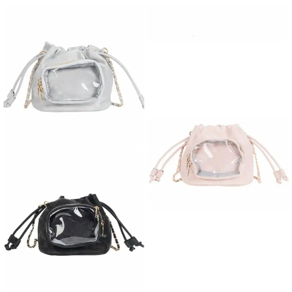 Cute Handbag Transparent Pocket Itabag Shoulder Bag Purse Drawstring Bucket Solid Color Korean Style Crossbody Student 260208