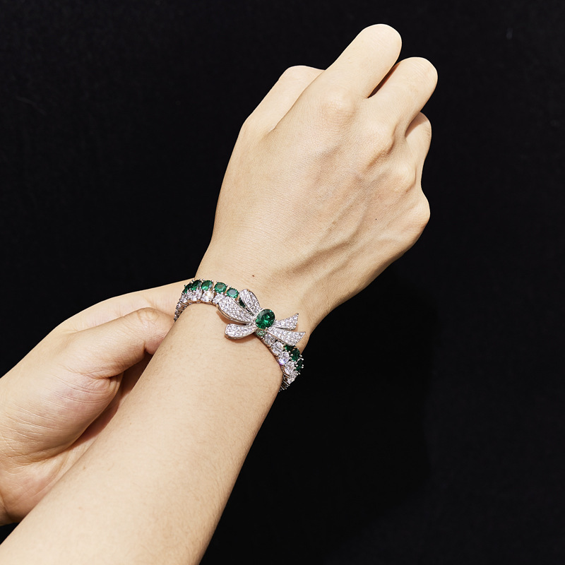 Bracelet Bowknot Bracelet, Gold-Plated Double Chain, Color-Blocking Bracelet, Luxurious High-End Women's Evening Bracelet