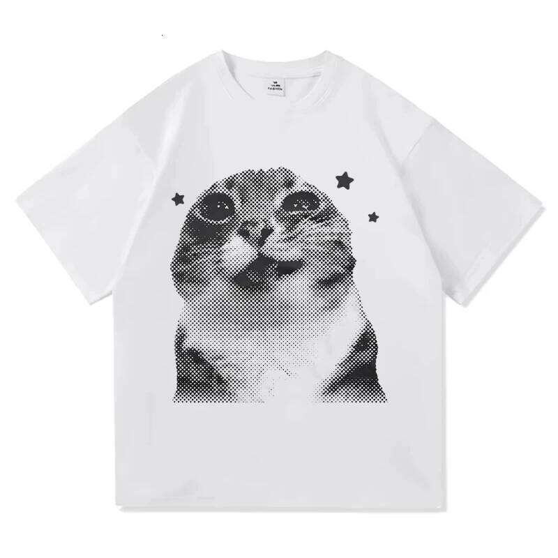 Y2k Funny Meme T Shirt Clothing O-neck Short SleeveTshirts Girl Harajuku Anime Cartoon Cat Female Summer Tops X260209