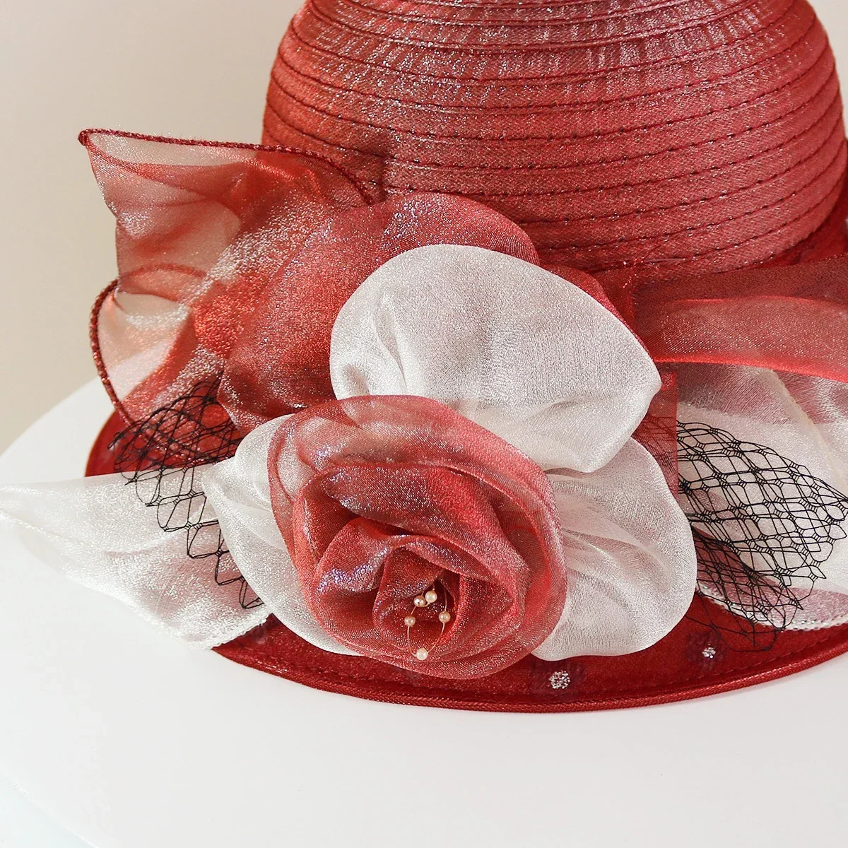 Fashion Hat Women Top Hat Elegant Organza Flower Wide Brim Sun Hat for Women Retro Style Party Banquet Accessory Foldable Beach 260208