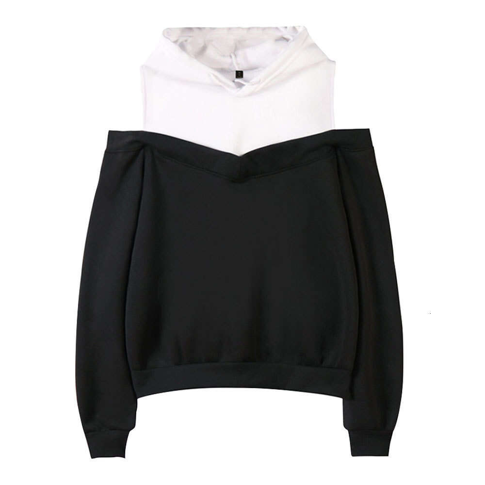 Source Goods Can Print Logo Spring And Autumn New Casual Versatile Loose Solid Color Off-Shoulder Hooded Sweatshirt Women's Jacket