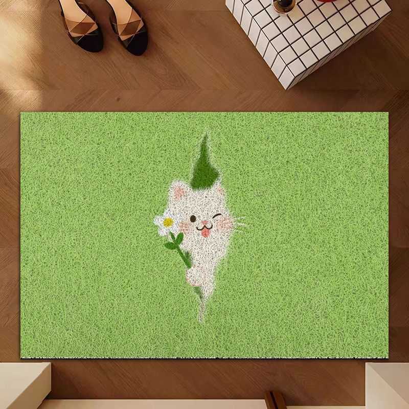 Ins-style cute cat peeking out entrance door silk loop doormat dust-removing non-slip dirt-resistant easy to clean S260207