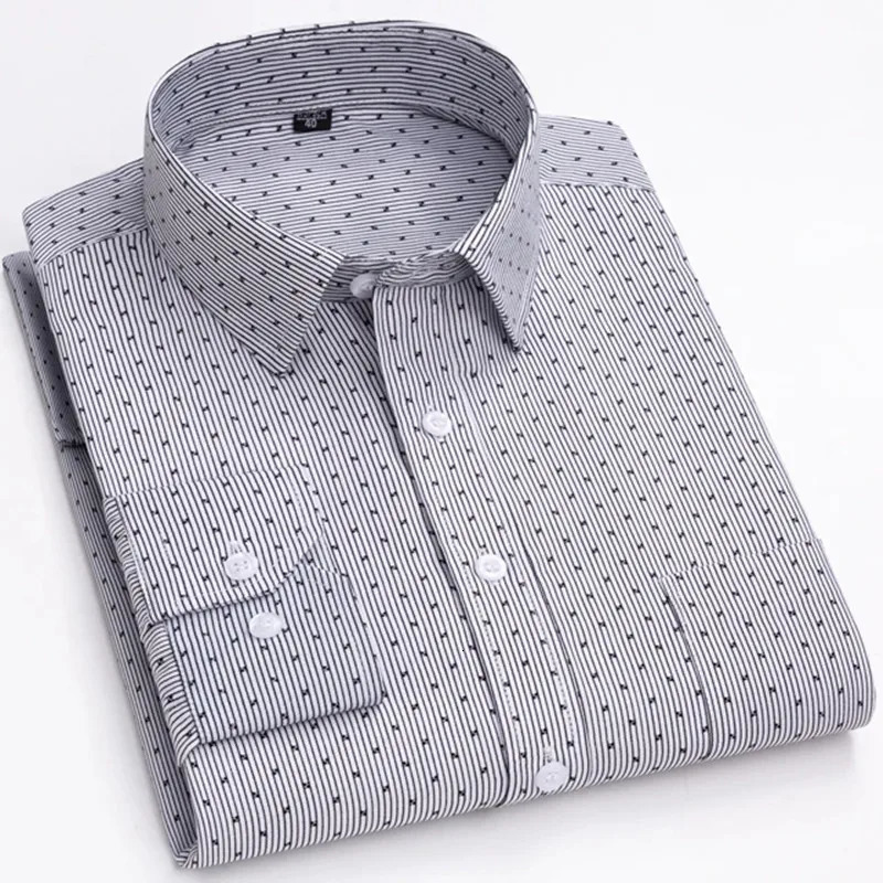 Mens Long Sleeve Shirt High-quality Fashion Casual Print Plaid Stripe Single Pocket Fit Business Formal Office Four Season Top 260208