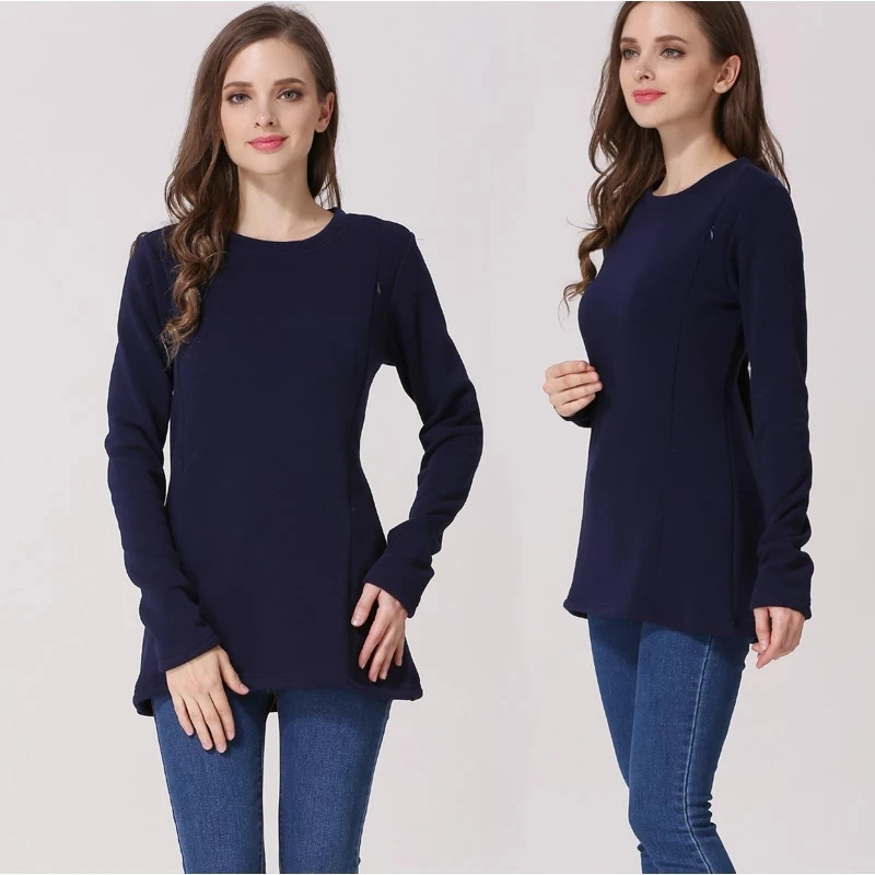 Maternity Clothes Winter Fleece Breastfeeding Hoodie Casual Pregnant Women Sweatshirt Postpartum Lactation T Shirts Nursing Tops 260124