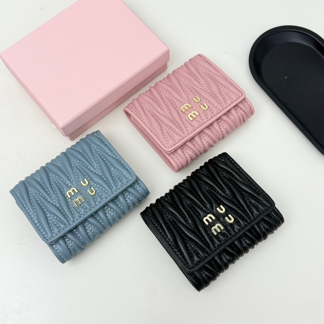 Black Pink Women's Short purse Designer Mini Purse Card holder Bride Women's Fashion Pleated purse Coin purse Zipper tote bag